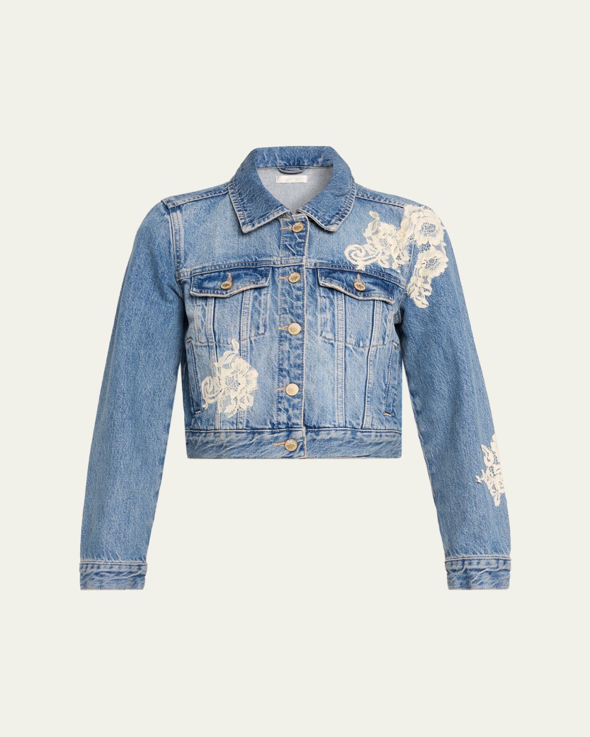 LoveShackFancy Amana Lace Appliqué Denim Jacket
