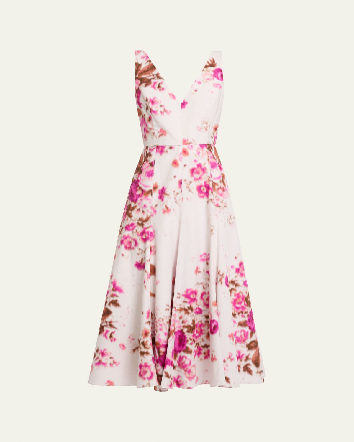 Erdem Floral Print Cotton Sleeveless V-Neck Midi Dress