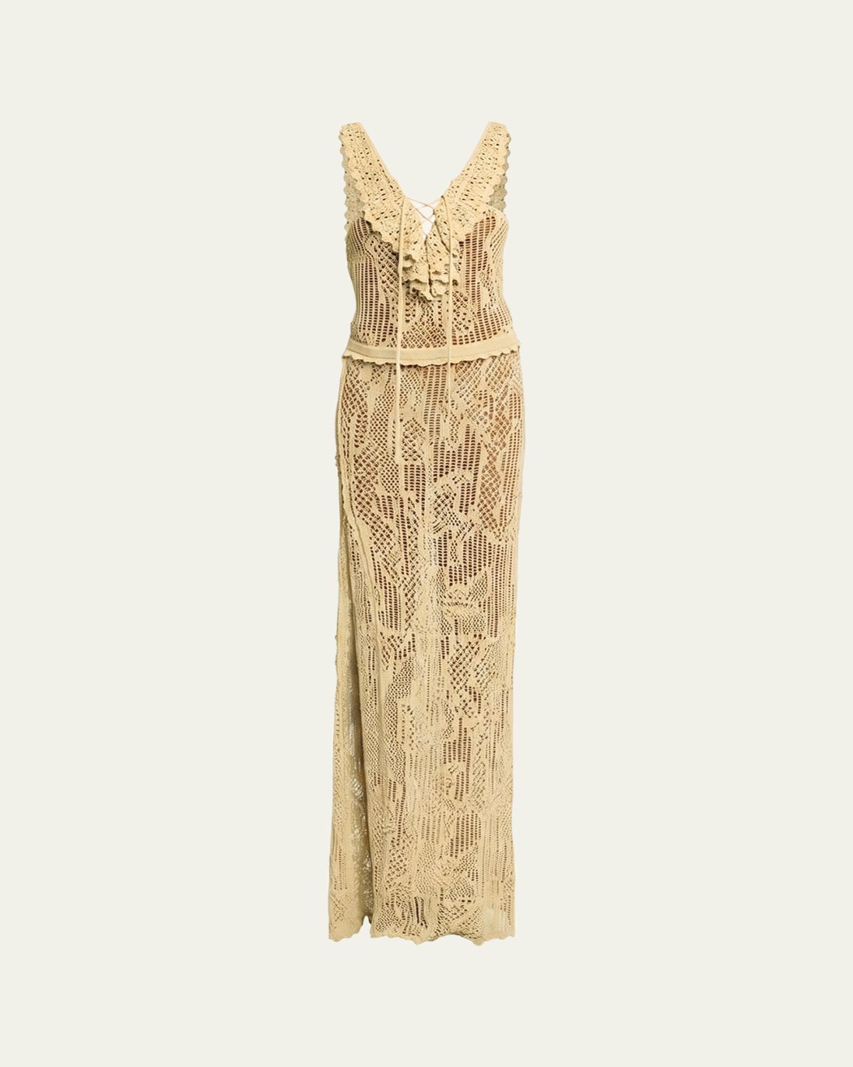 Isabel Marant Ornella Lace-Up Crochet Knit Maxi Dress