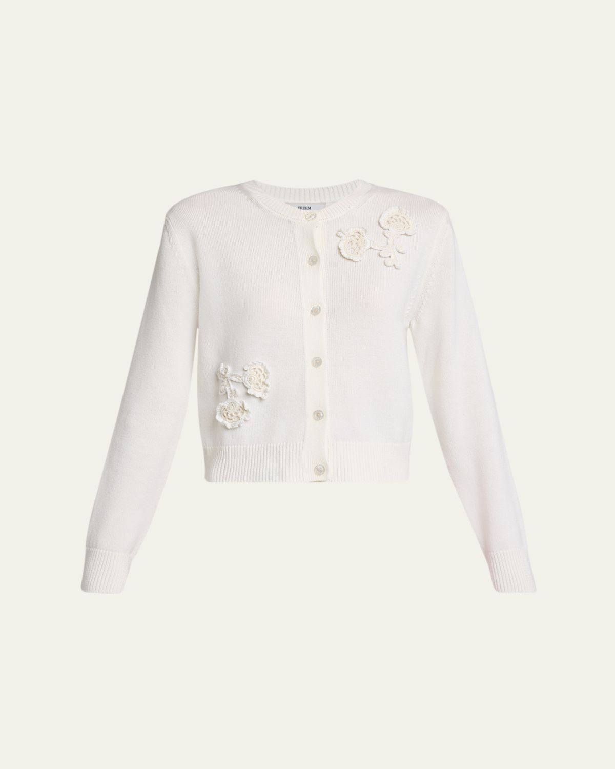 Erdem Floral Applique Wool Knit Cardigan