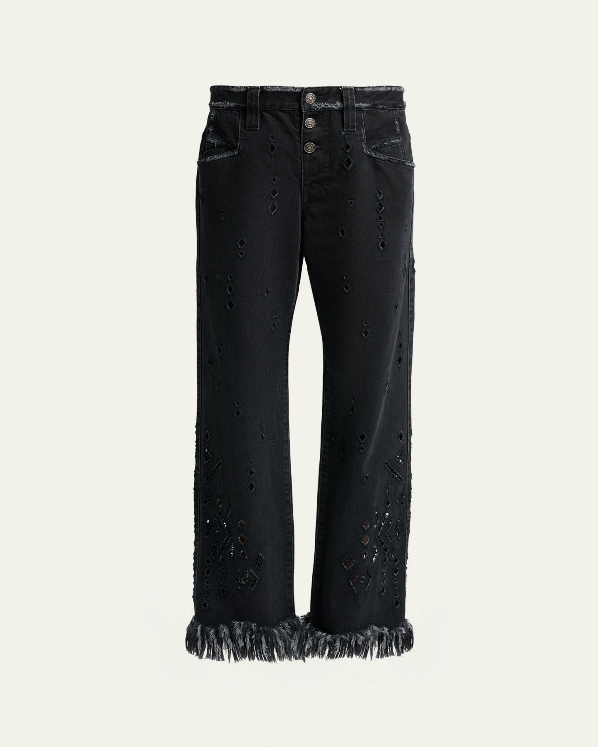 Isabel Marant Amia Distressed Eyelet Straight-Leg Denim Pants