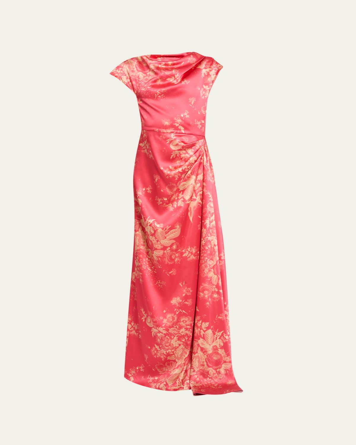 Erdem Draped Floral-Print Satin Gown