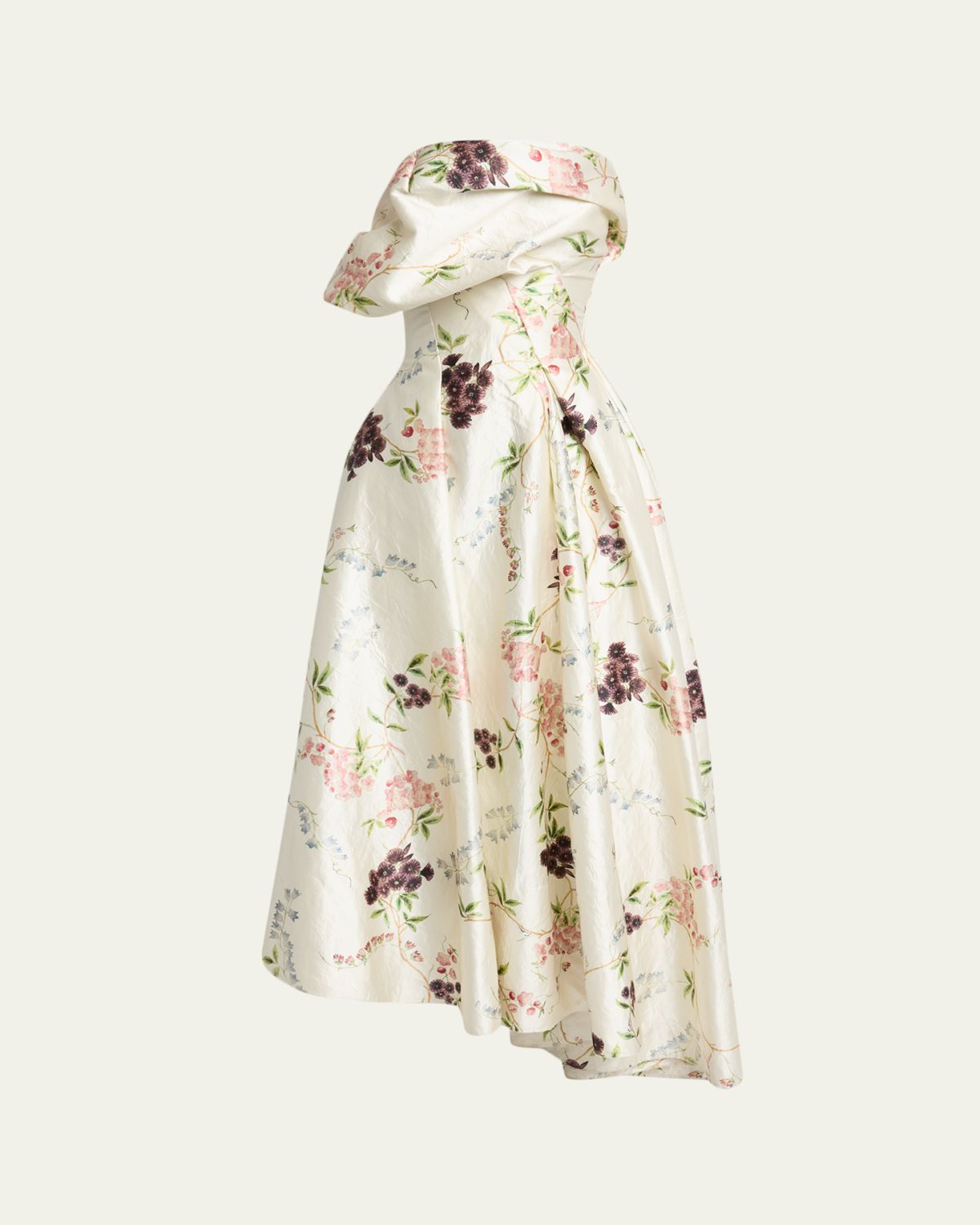 Erdem Strapless Floral-Print Textured Satin Gown