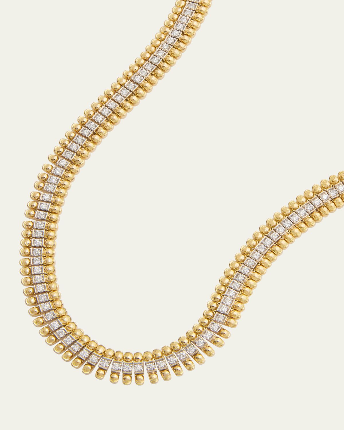Jamie Wolf 18K Yellow Gold and White Gold Beaded Edge Necklace with Diamonds