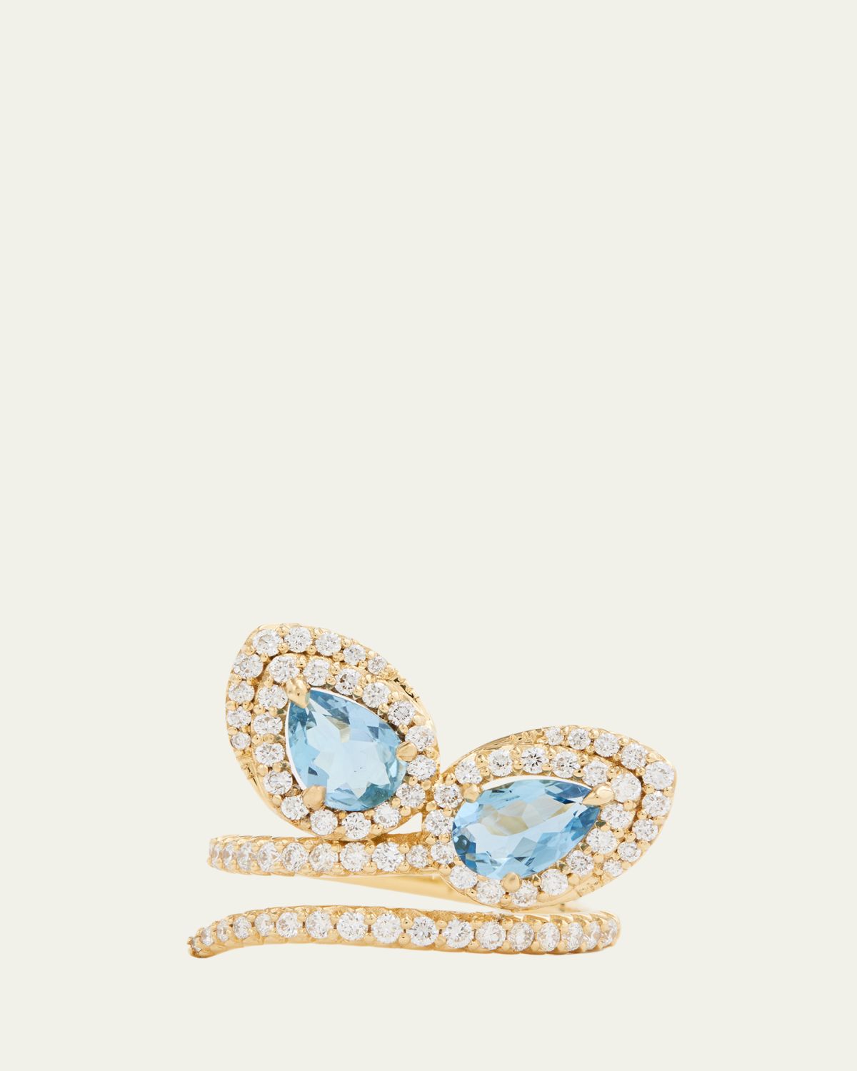 Jamie Wolf 18K Yellow Gold Script Petal Ring with Aquamarine and Diamonds