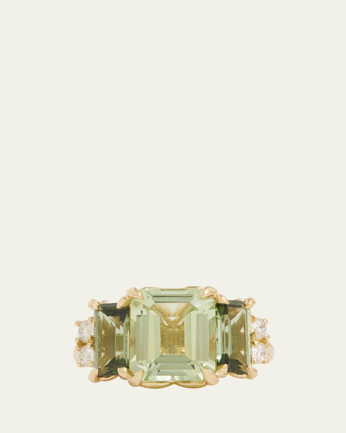 Jamie Wolf 18K Yellow Gold Emerald Cut Ring with Green Tourmaline and Diamonds