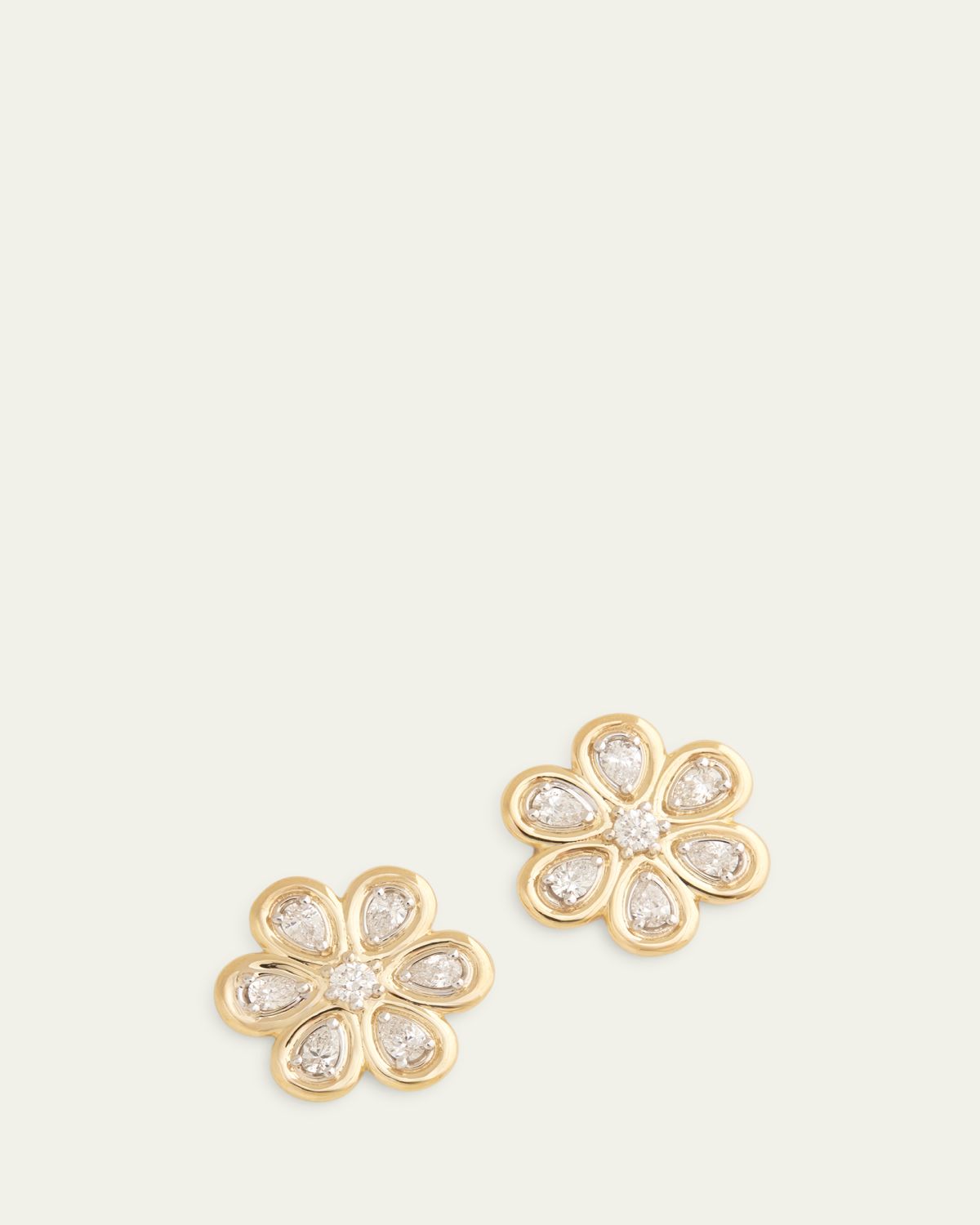 Jamie Wolf 18K Yellow and White Gold Floral Stud Earrings with Diamonds