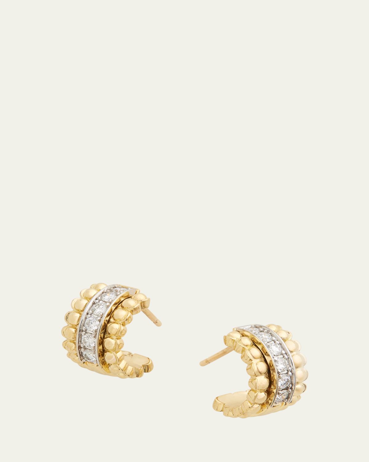 Jamie Wolf 18K Yellow and White Gold Diamond Hoop Earrings with Beaded Edge