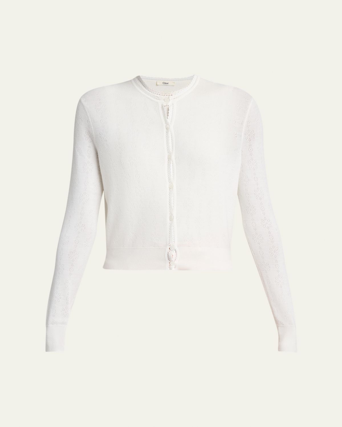 Chloe Pointelle Knit Crewneck Cardigan