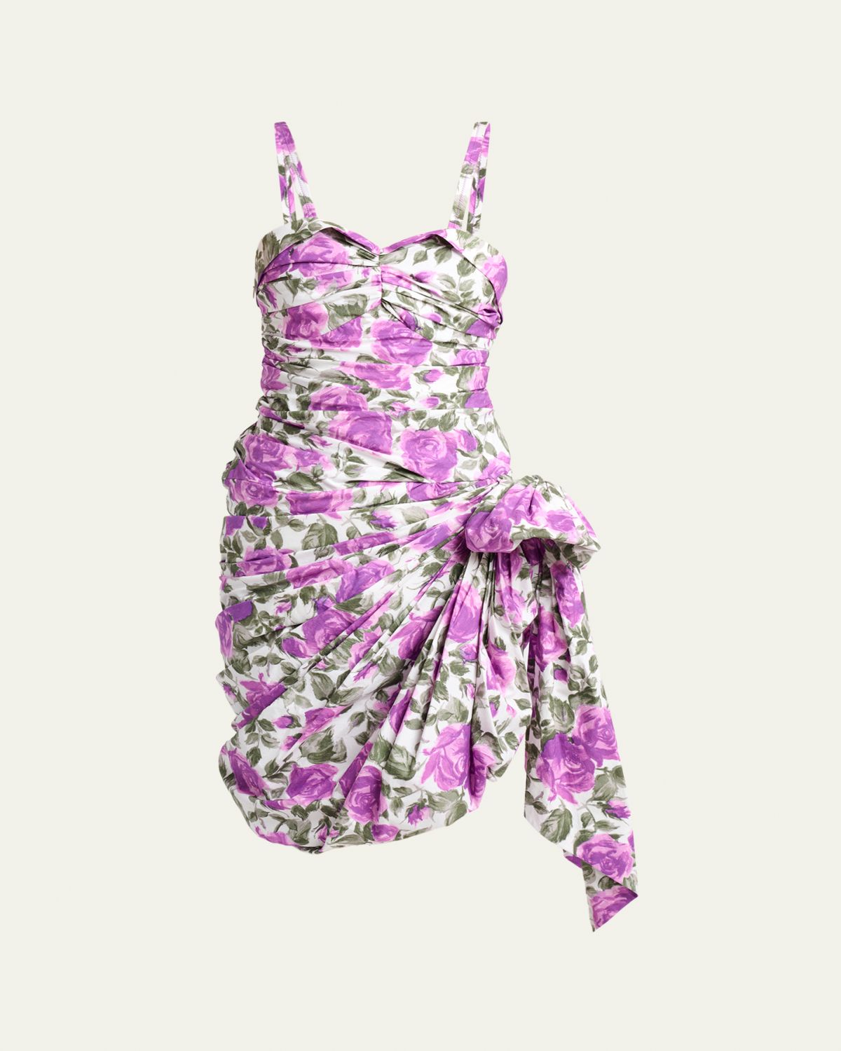 Chloe Sleeveless Ruched Floral Cotton Bow Dress