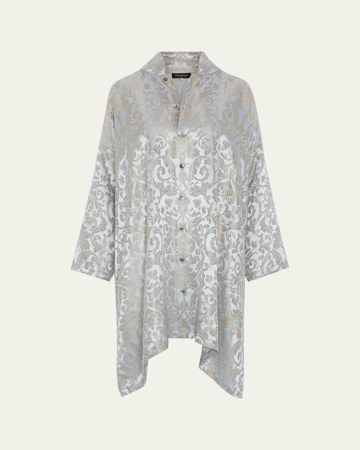 Eskandar Wide A-Line Chinese Collar Shirt - Very Long With Slits