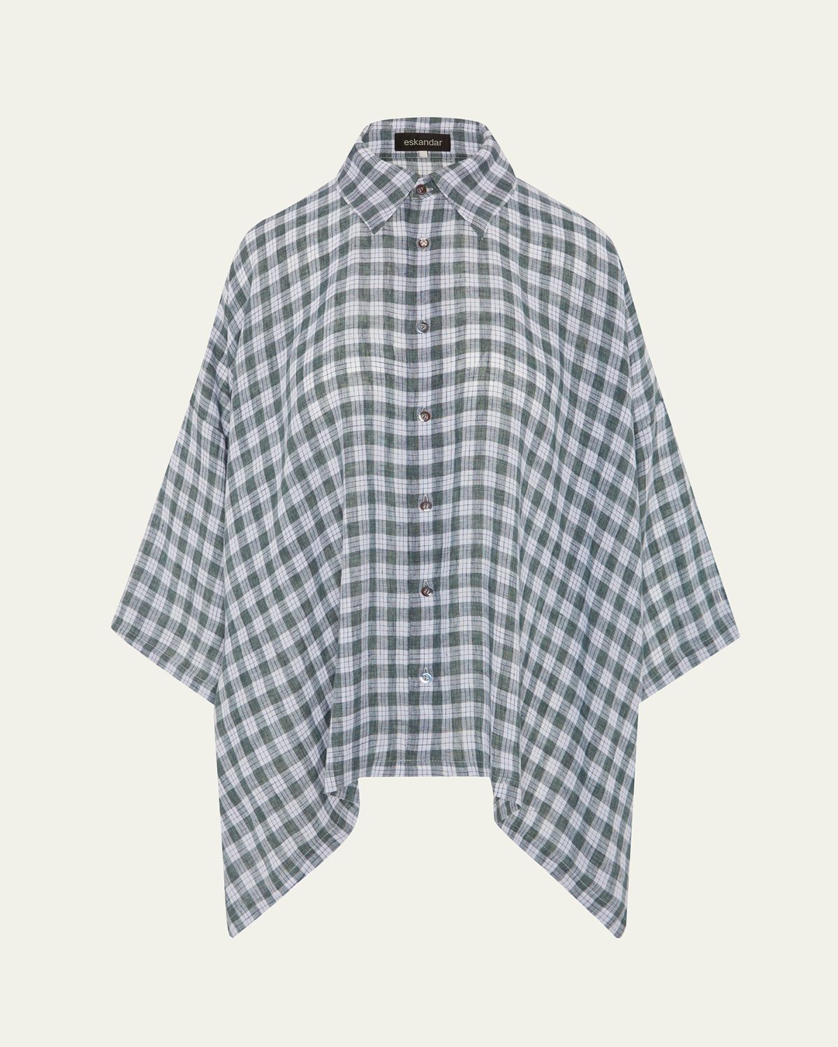 Eskandar Linen DPS Short Sleeve Shirt With Collar - Mid Plus Length