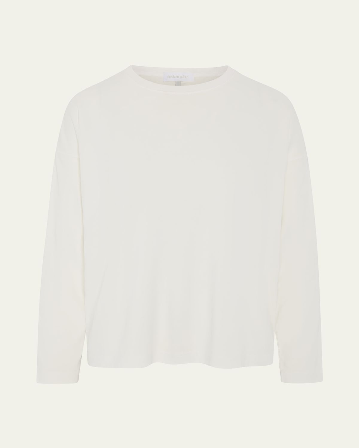 Eskandar Cotton Jersey Long Sleeve Smaller Round Neck Top - Mid Length