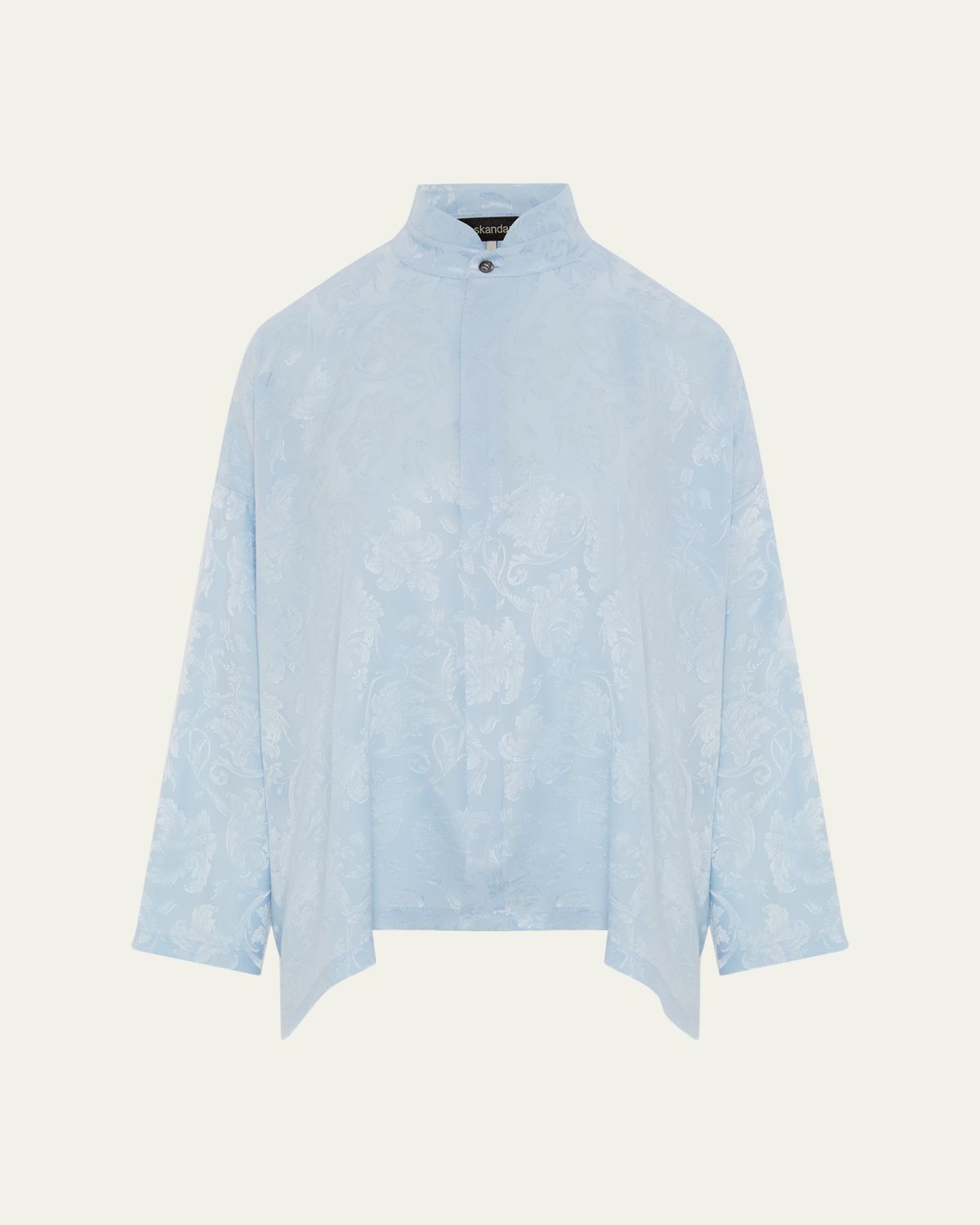 Eskandar Wide A-Line Double Stand Collar Shirt - Mid Plus Length
