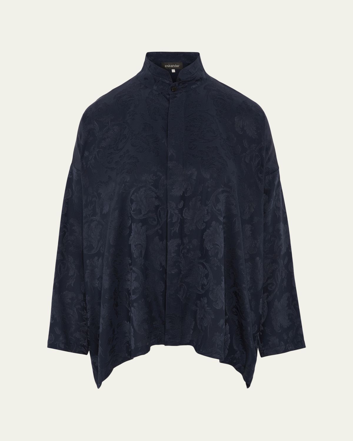 Eskandar Wide A-Line Double Stand Collar Shirt - Mid Plus Length | Thumbnail 5 Eskandar Wide A-Line Double Stand Collar Shirt - Mid Plus Length | Thumbnail 5