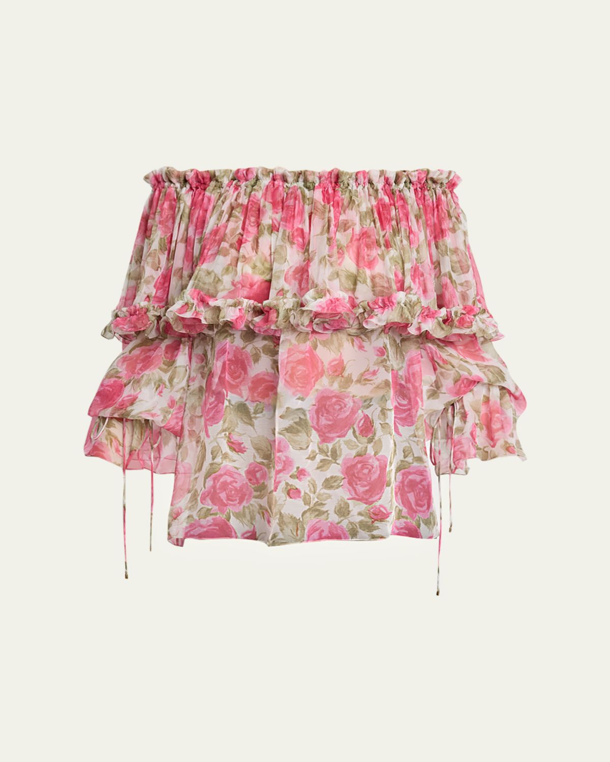 Chloe Floral Silk Off-The-Shoulder Ruffle Top