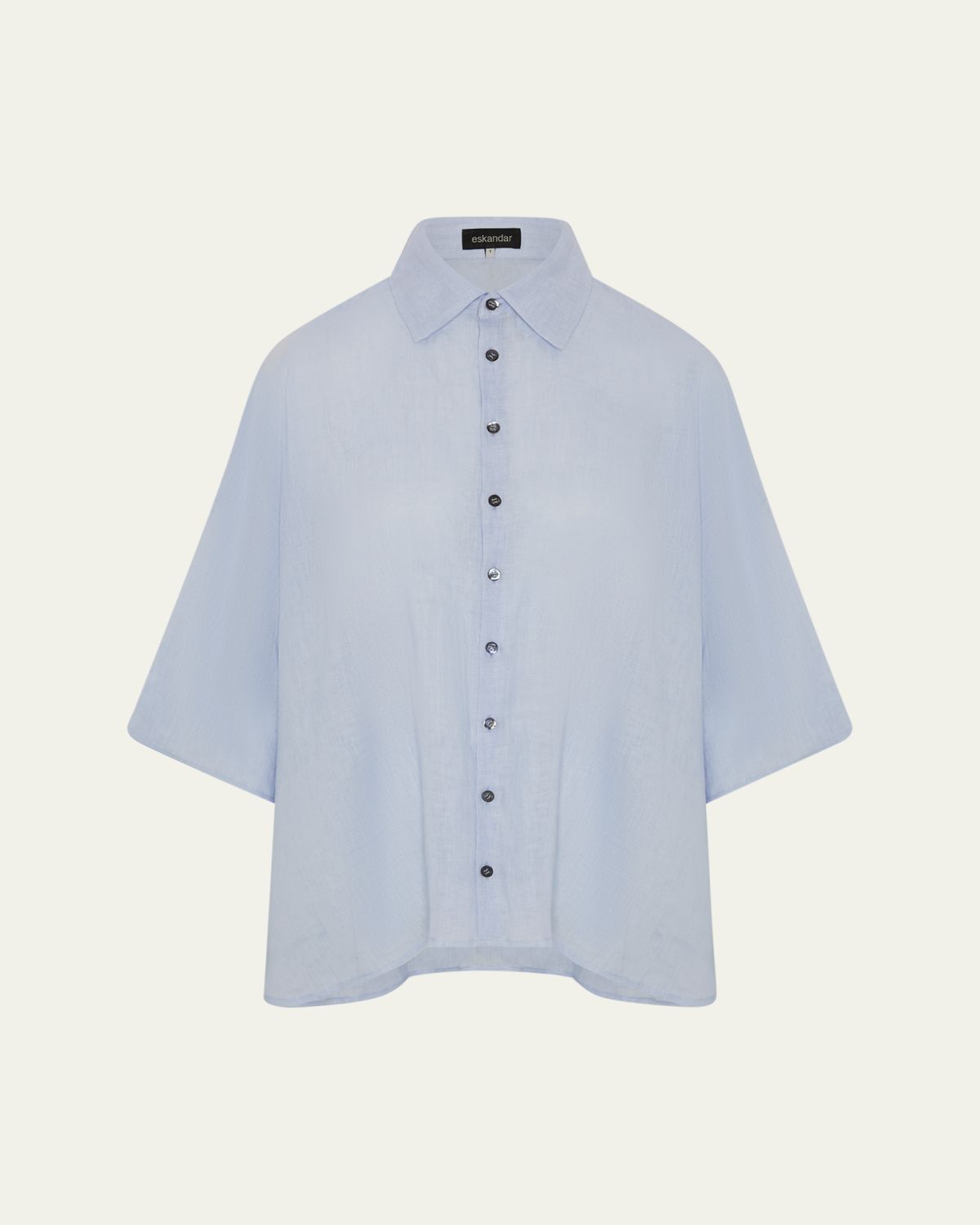 Eskandar Sloped Shoulder Wide A-Line Short Sleeve Shirt With Collar - Mid Length | Thumbnail 5 Eskandar Sloped Shoulder Wide A-Line Short Sleeve Shirt With Collar - Mid Length | Thumbnail 5