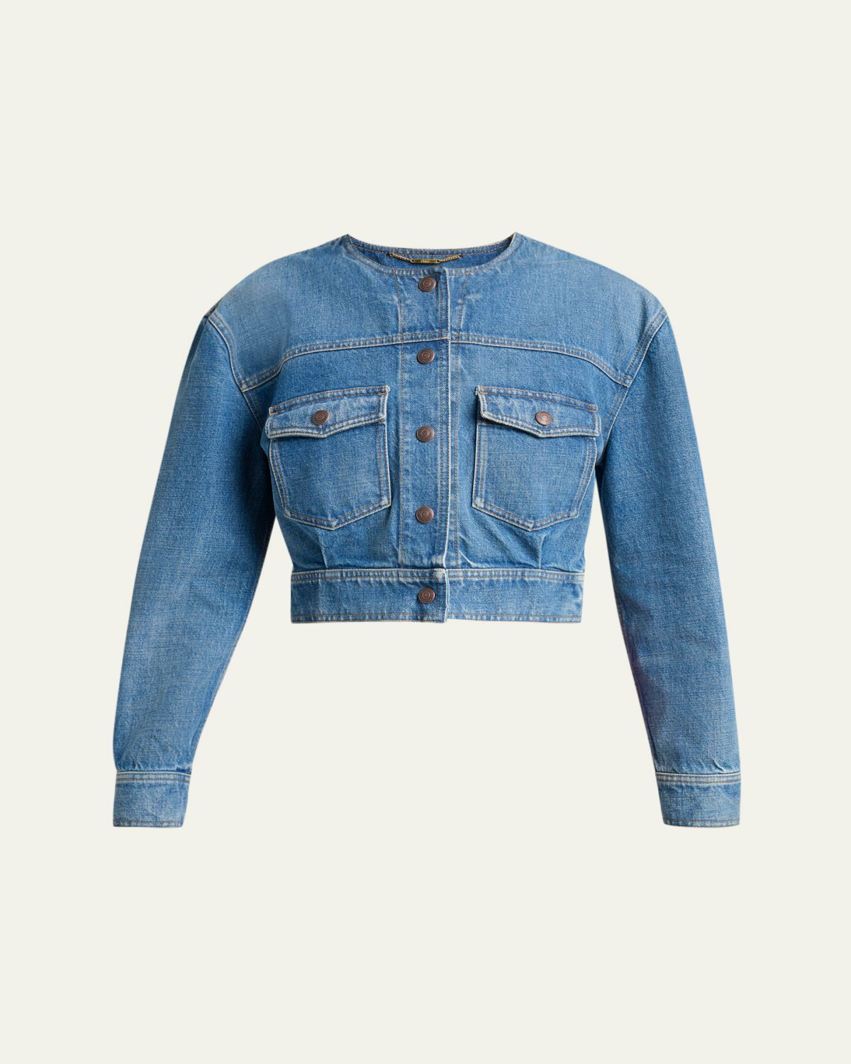 Chloe Collarless Denim Crop Jacket