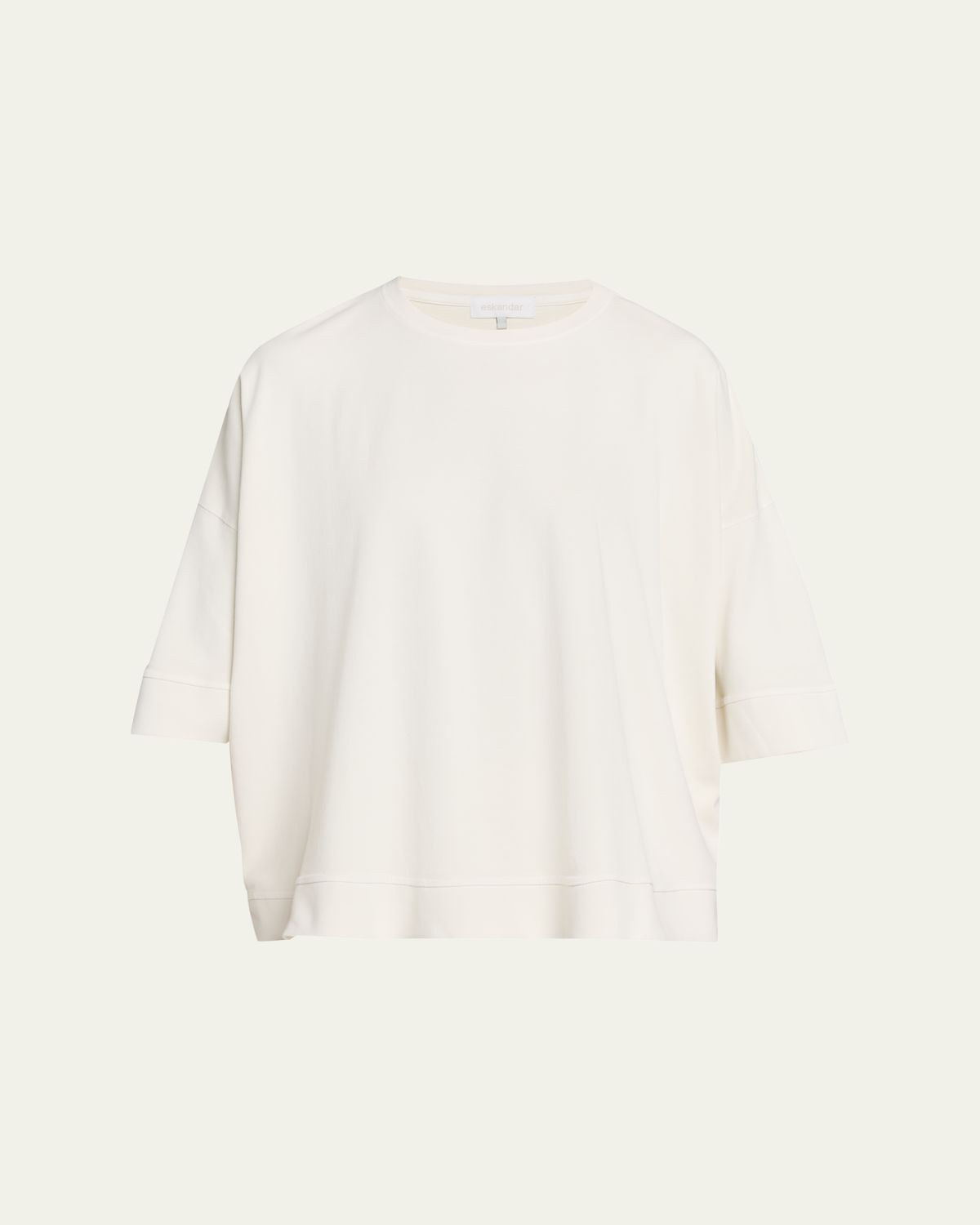 Eskandar Round Neck 3/4-Sleeve Top With Hembands - Mid Plus Length