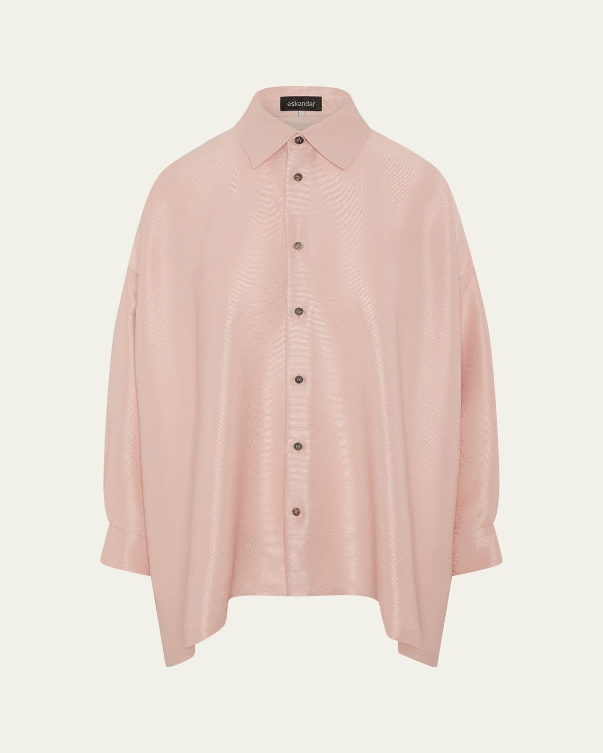 Eskandar Lightweight Silk Plisse Wide A-Line Shirt With Collar - Mid Plus Length