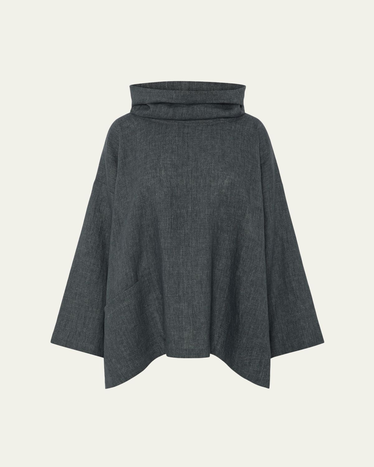Eskandar Heavyweight Delave Linen Angle-To-Front Monks Top - Long Length