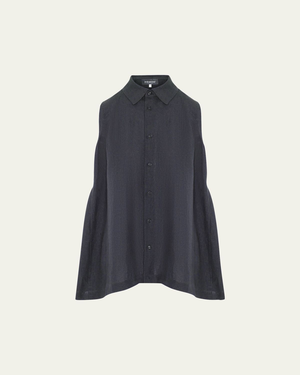 Eskandar Side Pleated Sleeveless Shirt With Collar - Long Length