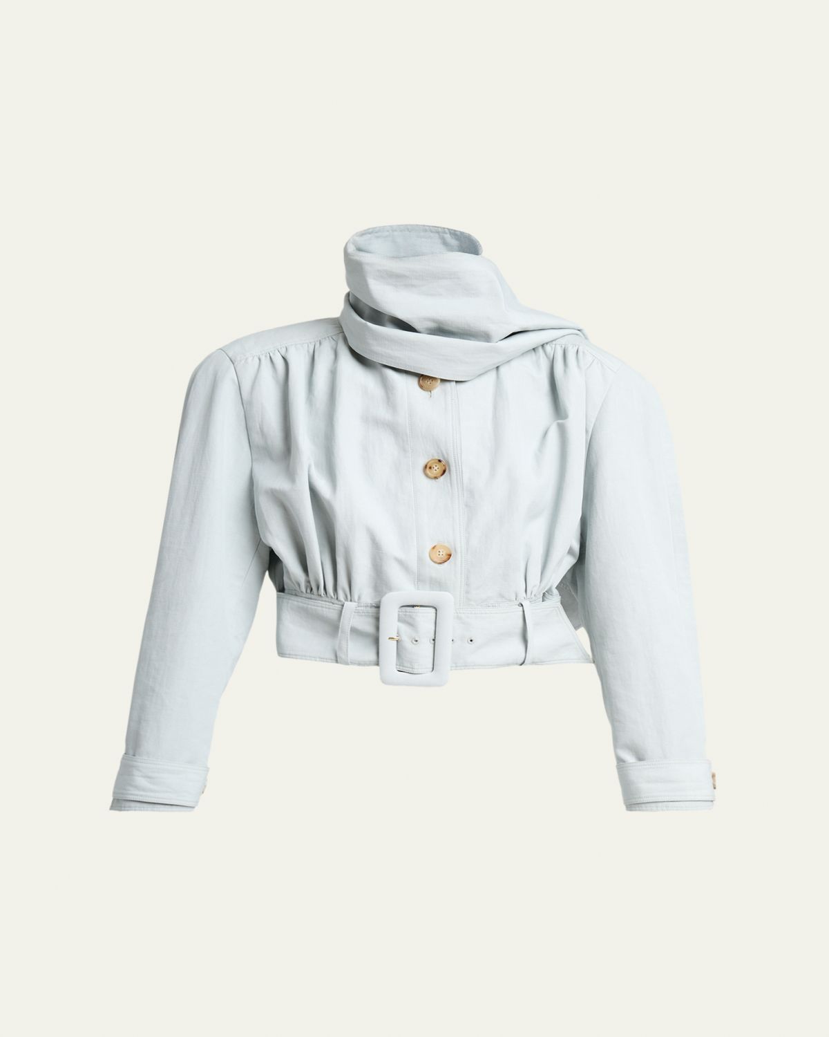 Chloe Neck-Scarf Belted Linen Crop Jacket
