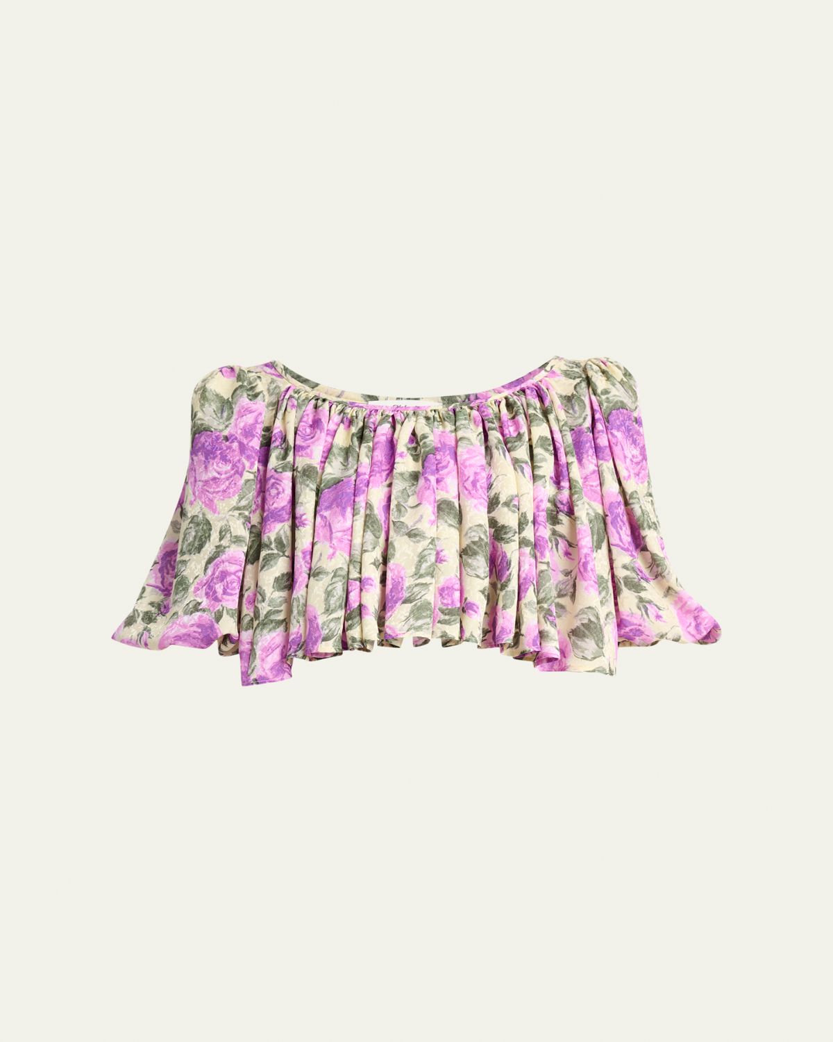 Chloe Floral Silk Puff-Sleeve Ruffle Crop Top