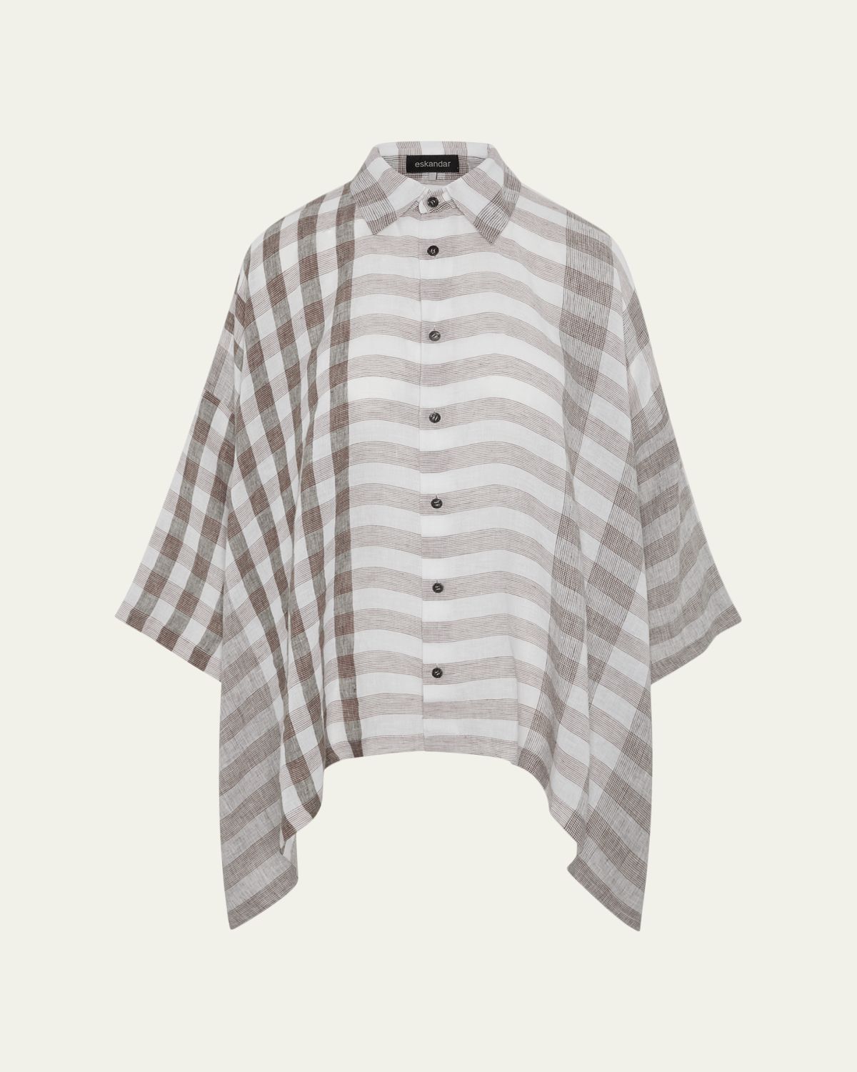 Eskandar Linen Double Pointed Sides Shirt With Collar - Mid Plus