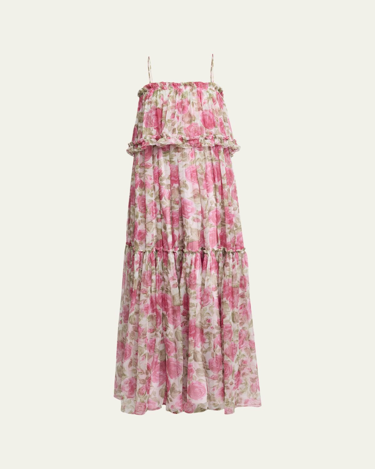 Chloe Rose Silk Chiffon Ruffle Tiered Maxi Dress