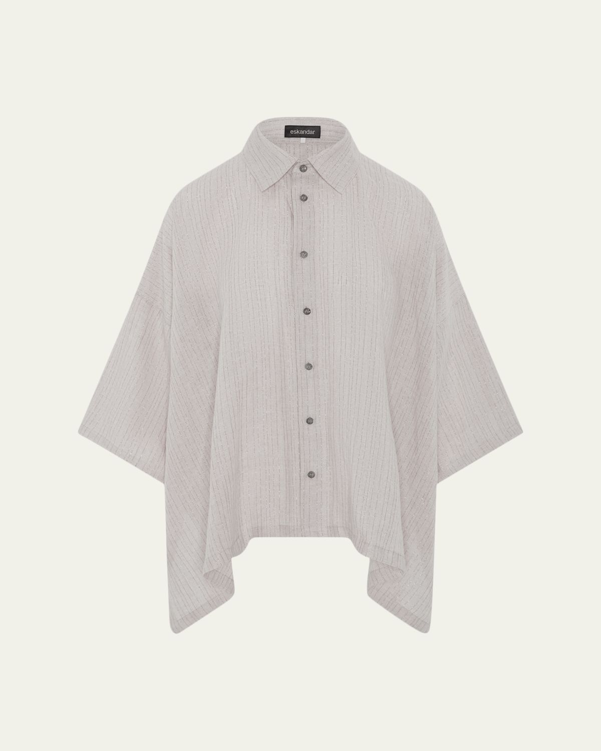 Eskandar Metallic Linen DPS Short Sleeve Shirt With Collar - Mid Plus Length