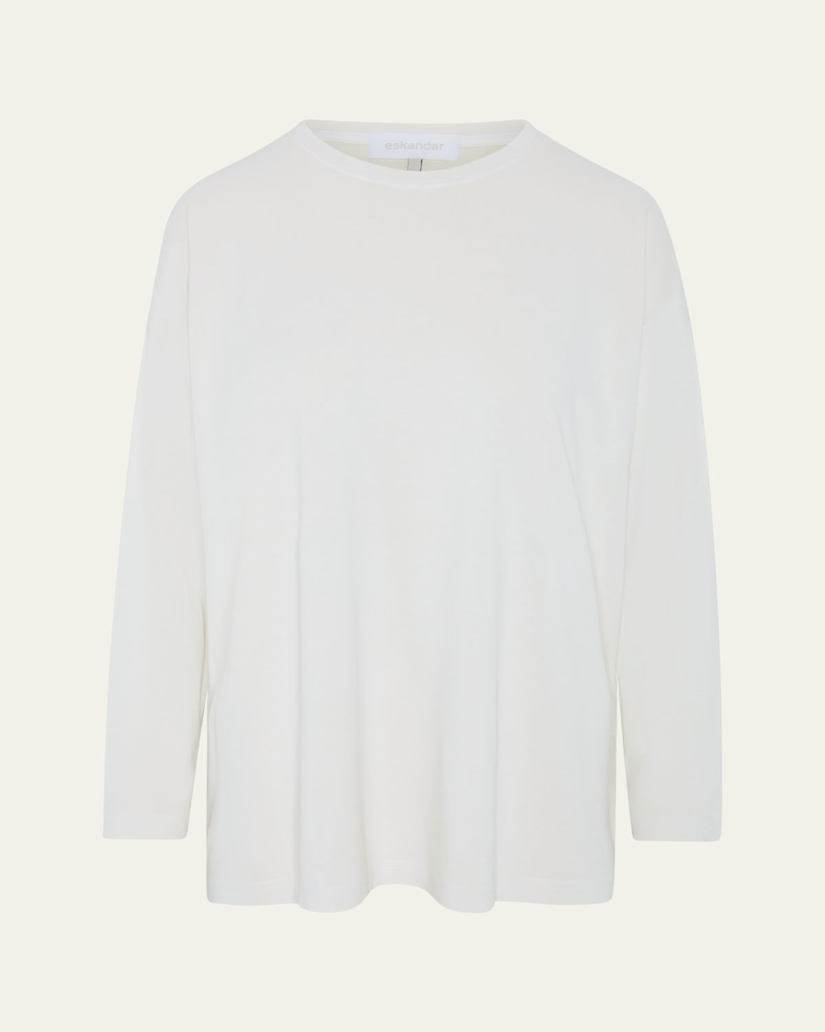 Eskandar Cotton Jersey Long Sleeve Smaller Round Neck Top - Long Length
