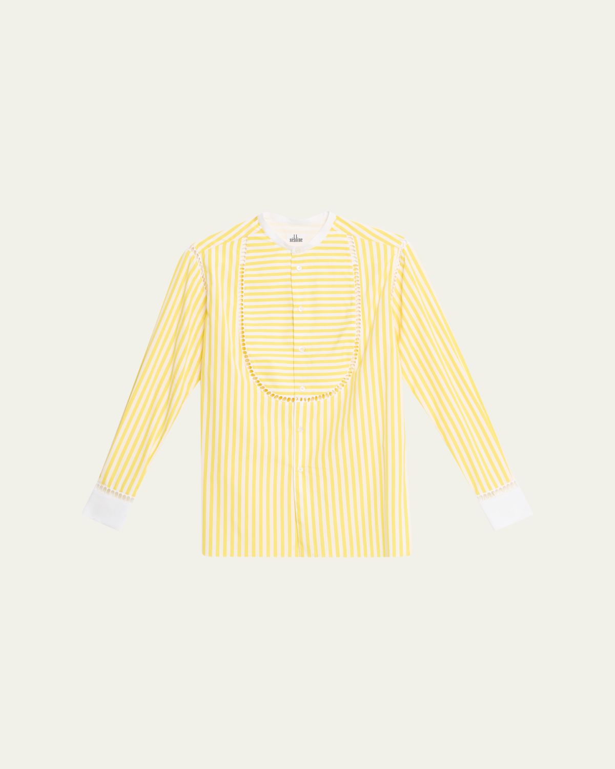 Sebline Bunny Embroidered Bib Button-Down Shirt