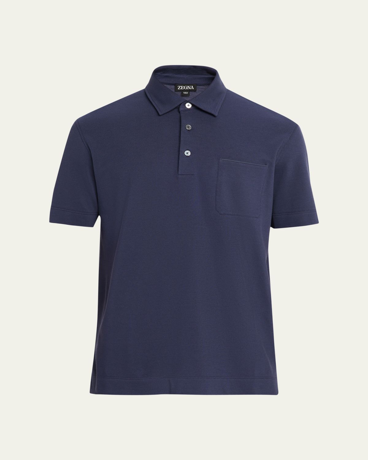 ZEGNA Men's Pique Polo Shirt with Leather-Trim Pocket