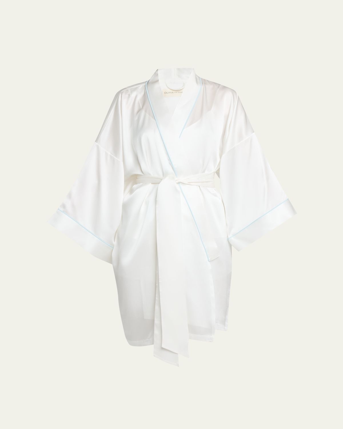 Olivia von Halle Mimi Kimono-Sleeve Silk Satin Robe