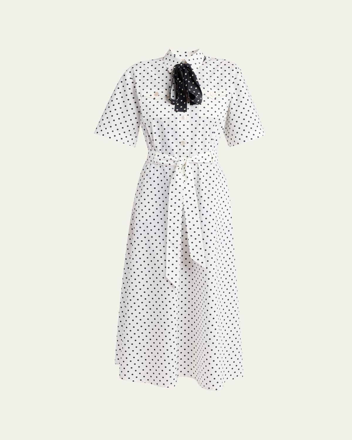 Valentino Garavani Polkadot-Print Cotton Neck-Scarf Midi Shirtdress | Thumbnail 6