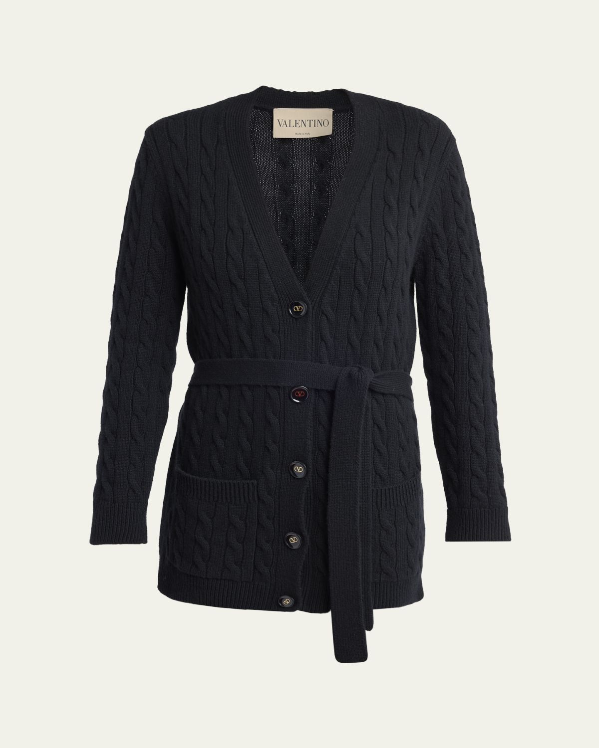 Valentino Garavani V-Logo Cashmere Cable Knit V-Neck Cardigan | Thumbnail 6