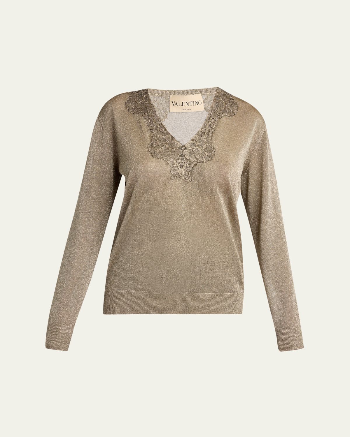 Valentino Garavani Lace-Trim Metallic Knit V-Neck Sweater | Thumbnail 6 Valentino Garavani Lace-Trim Metallic Knit V-Neck Sweater | Thumbnail 6