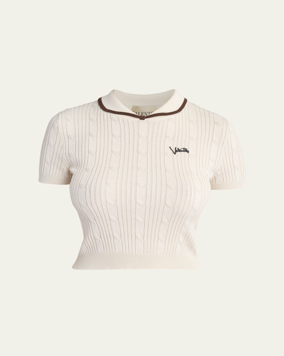 Valentino Garavani Cable Knit Crop Polo Sweater | Thumbnail 6 Valentino Garavani Cable Knit Crop Polo Sweater | Thumbnail 6