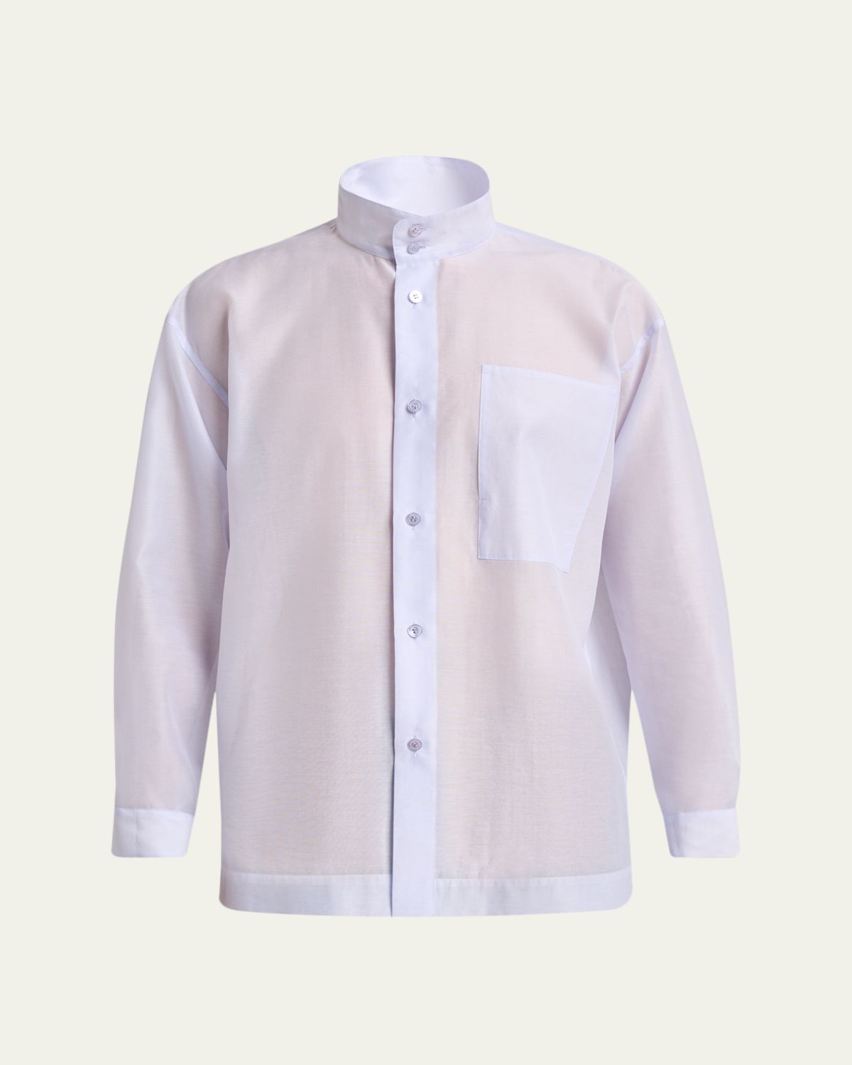 Homme Plisse Issey Miyake Men's Polyester and Wool Mandarin-Collar Sport Shirt