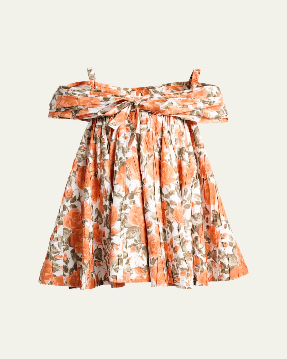 Chloe Floral Pleated Off-The-Shoulder Mini Babydoll Dress