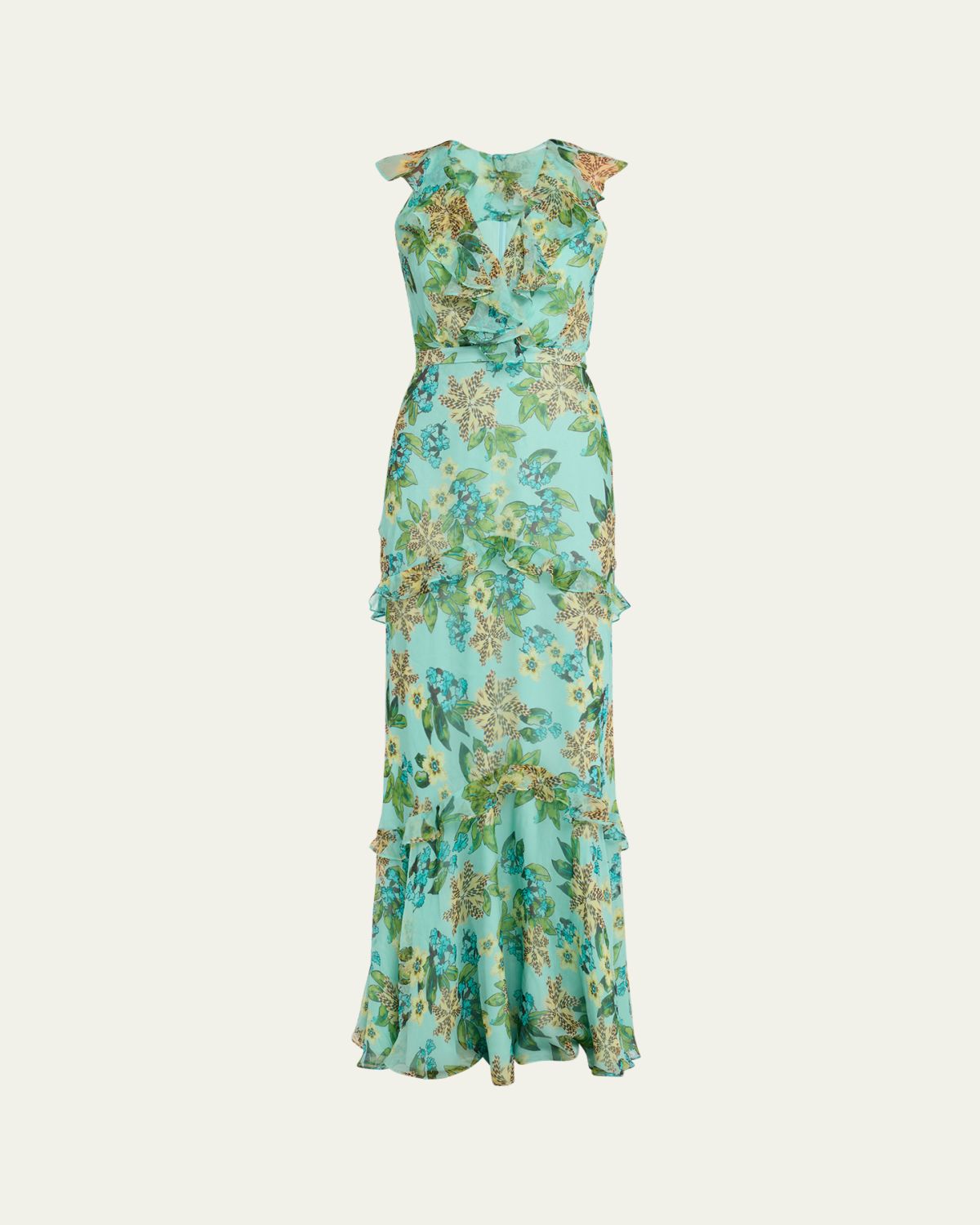 Saloni Rita Floral Sleeveless Ruffle Dress