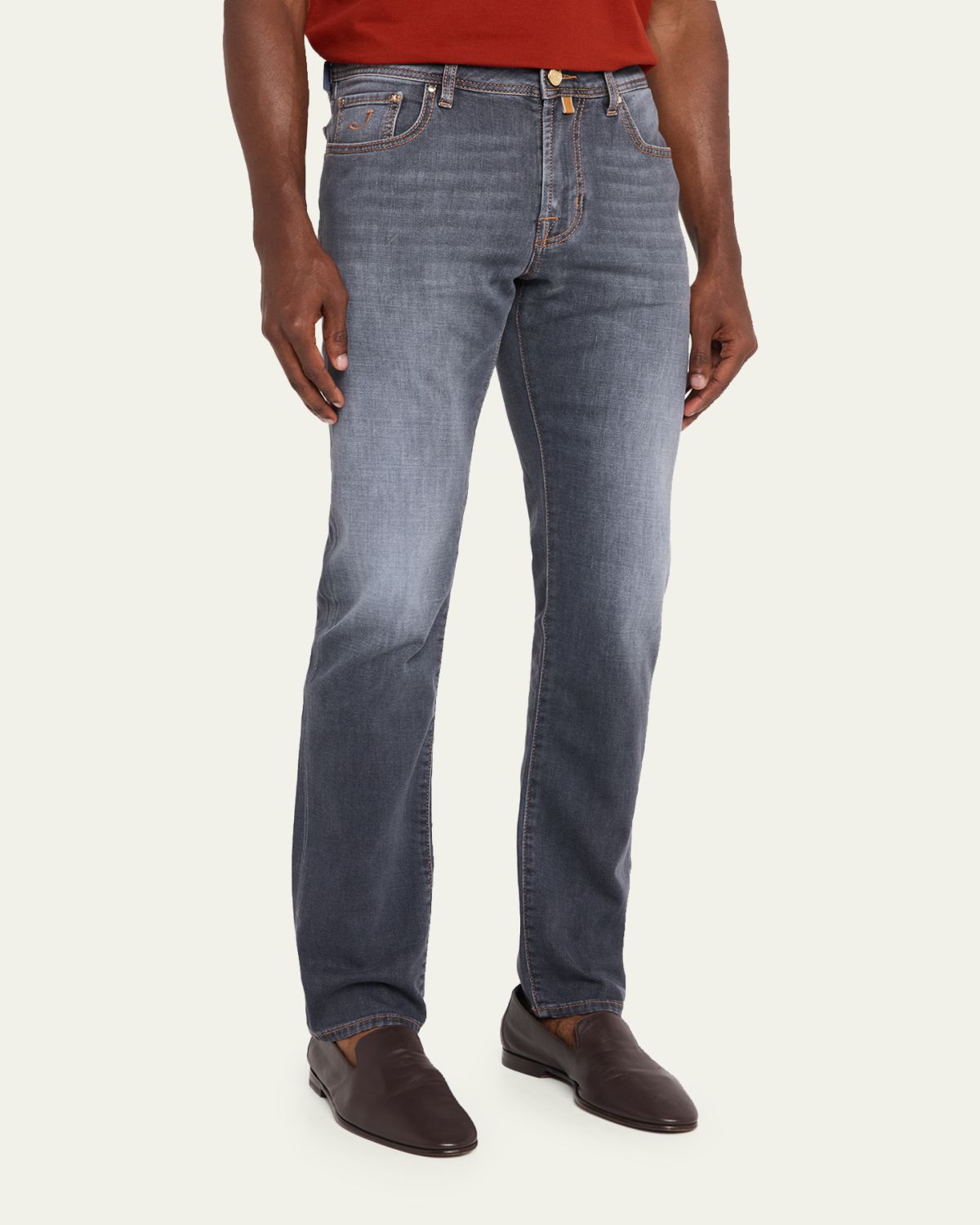 Jacob Cohen Men's Slim Straight-Leg Washed Black Denim Jeans | Thumbnail 4