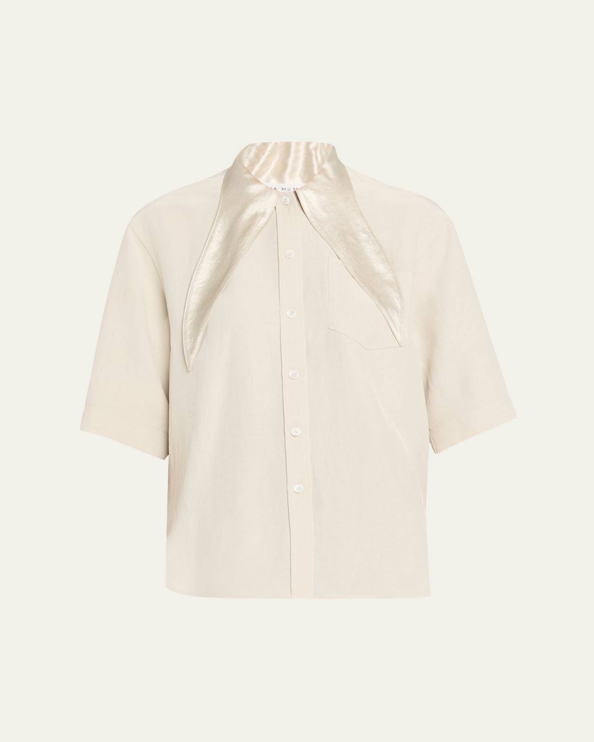 MARIA MCMANUS Short-Sleeve Tie-Neck Button-Down Shirt
