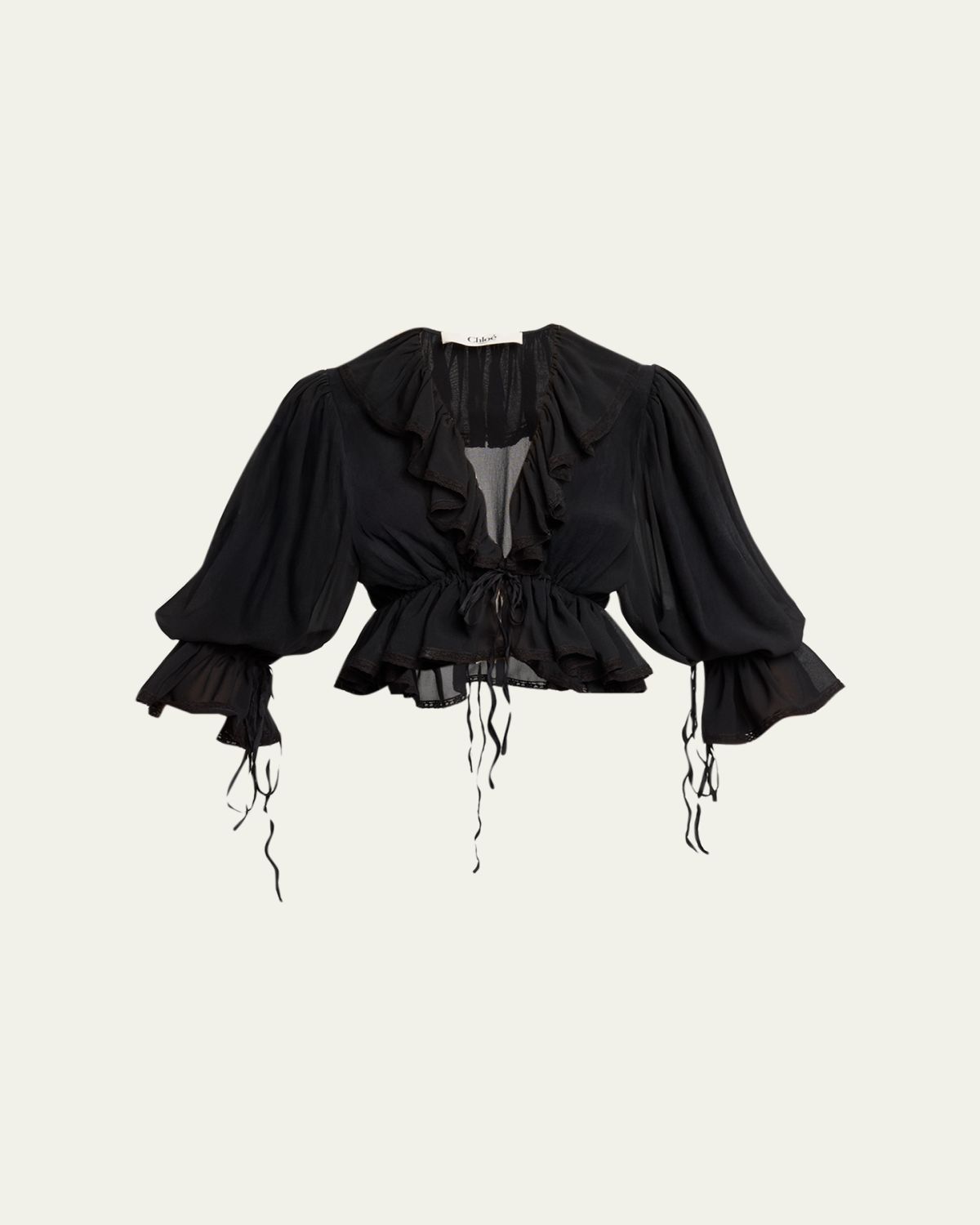 Tie Ruffle Silk Crop Top