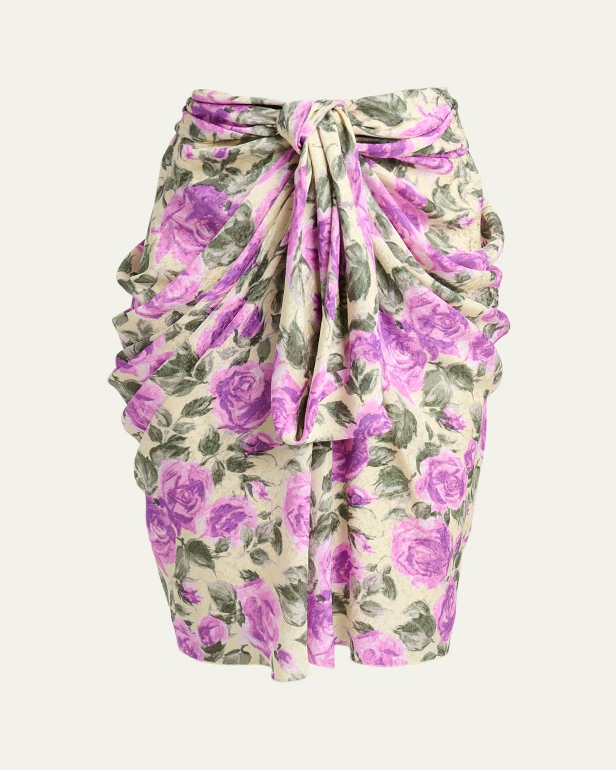Chloe Floral Draped Silk Bow Skirt