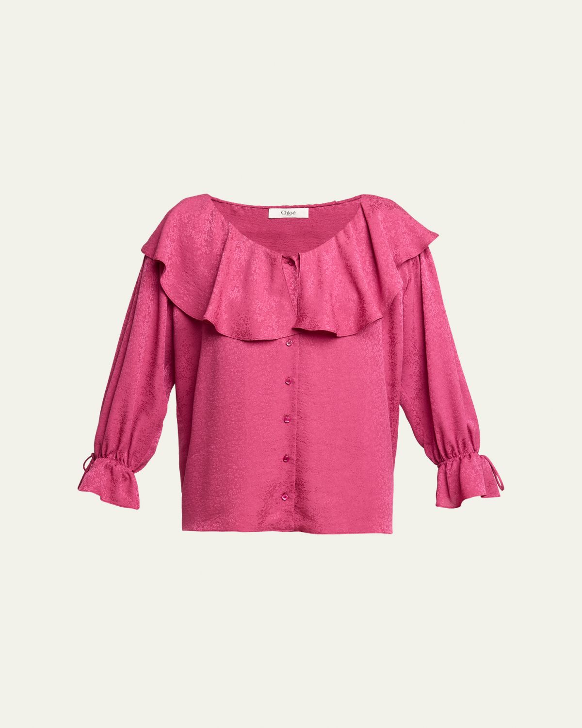 Chloe Ruffle Floral Silk Jacquard Button-Front Top