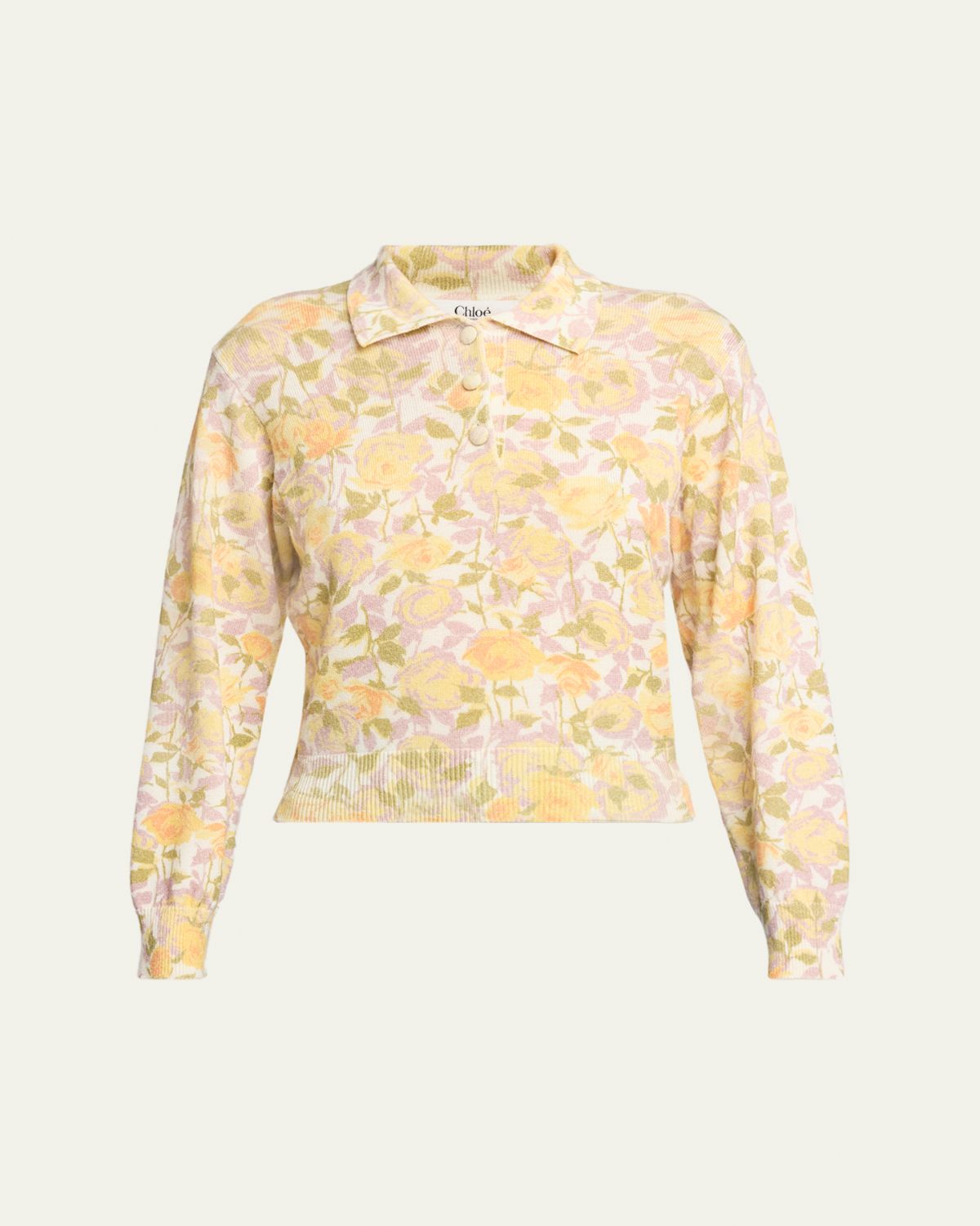Chloe Floral-Print Wool Knit Polo Sweater | Thumbnail 6 Chloe Floral-Print Wool Knit Polo Sweater | Thumbnail 6