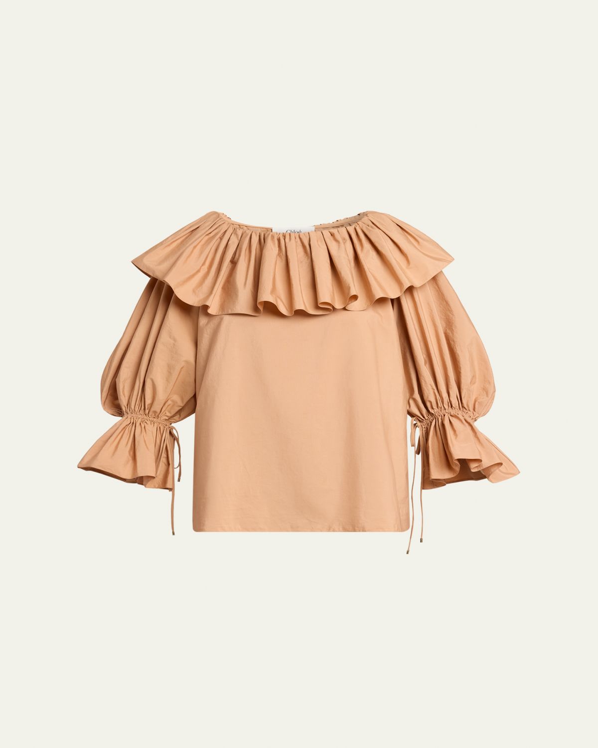 Ruffle Balloon-Sleeve Cotton Top