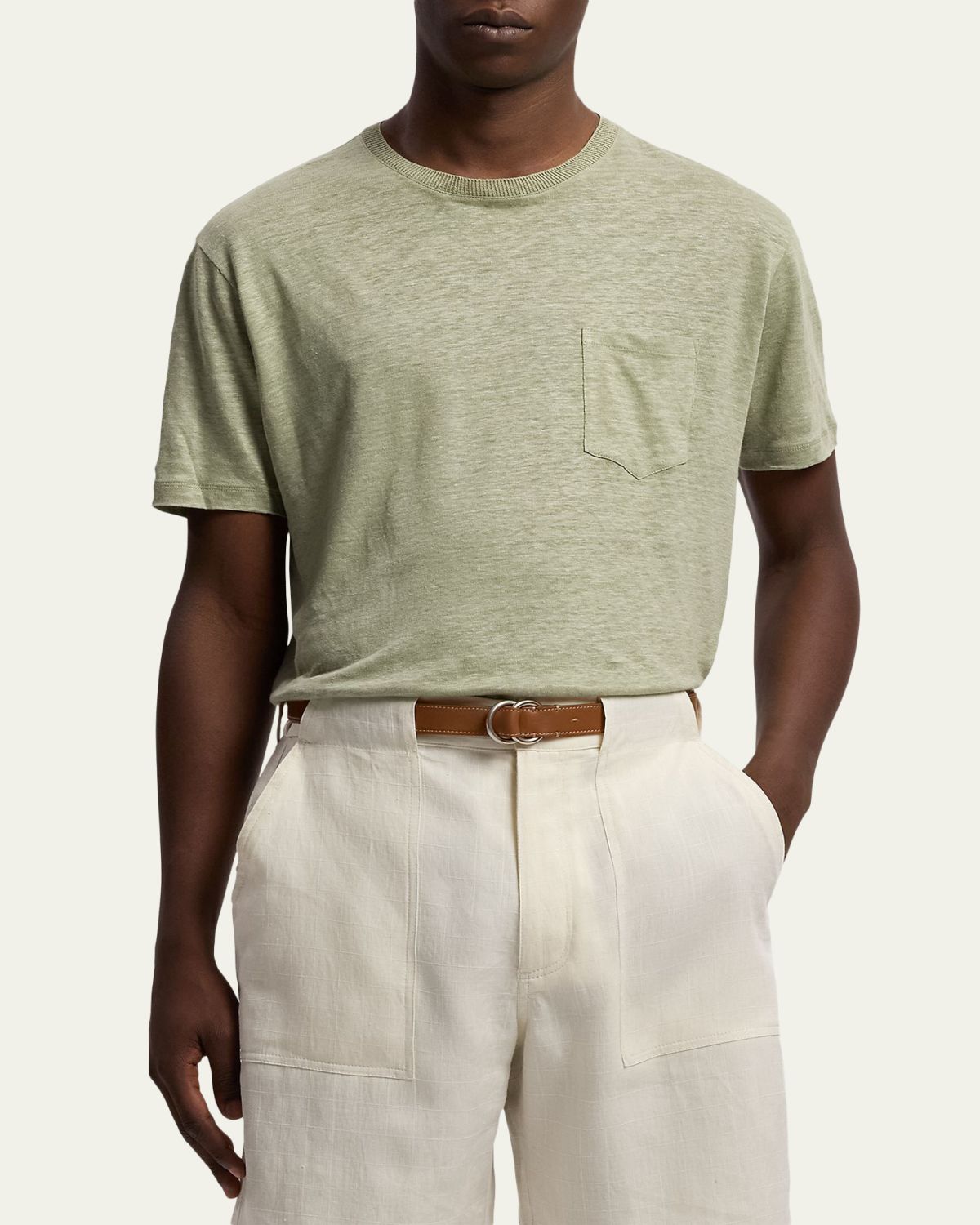 Ralph Lauren Purple Label Men's Linen Jersey Pocket T-Shirt | Thumbnail 4 Ralph Lauren Purple Label Men's Linen Jersey Pocket T-Shirt | Thumbnail 4